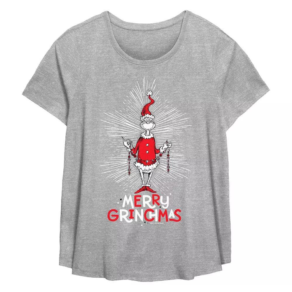 Plus Size Dr. Seuss Merry Grinchmas Flowy Graphic Tee, Women's, Size: 5XL, Grey Gray Product Image