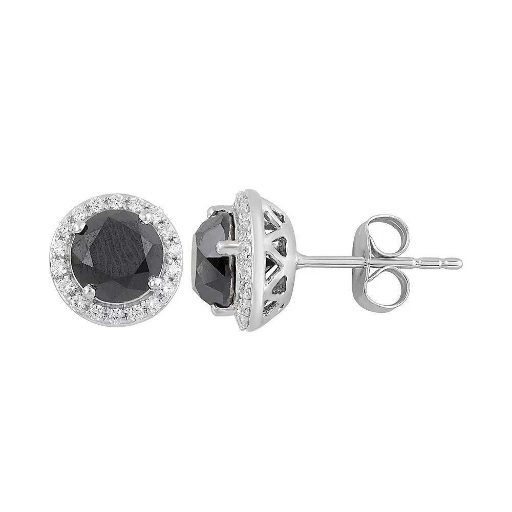 10k White Gold Black & White Diamond Stud Earrings, Women's, 4 Cttw Product Image
