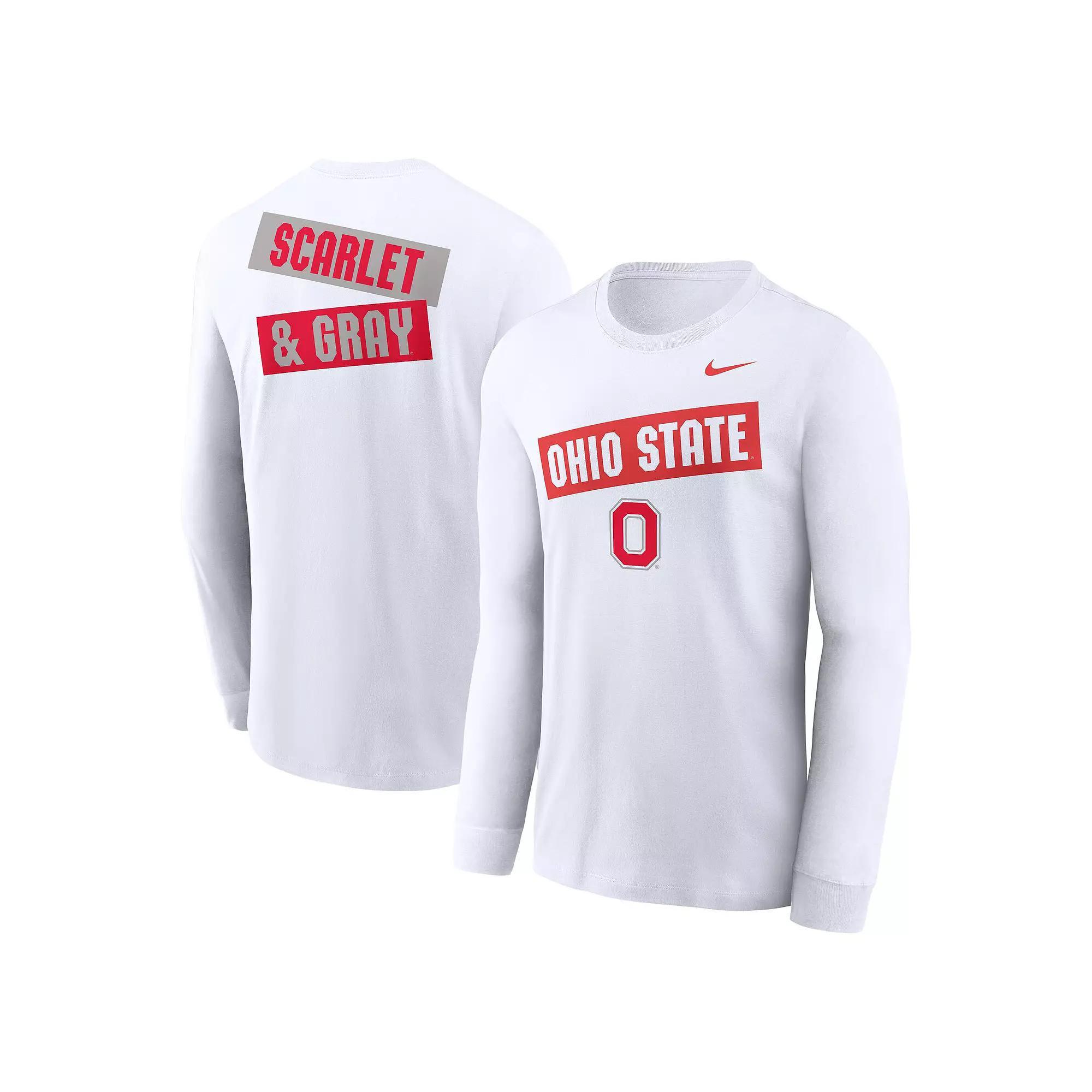 Men's Nike White Ohio State Buckeyes Two-Hit Classic Location Long Sleeve T-Shirt,  Product Image