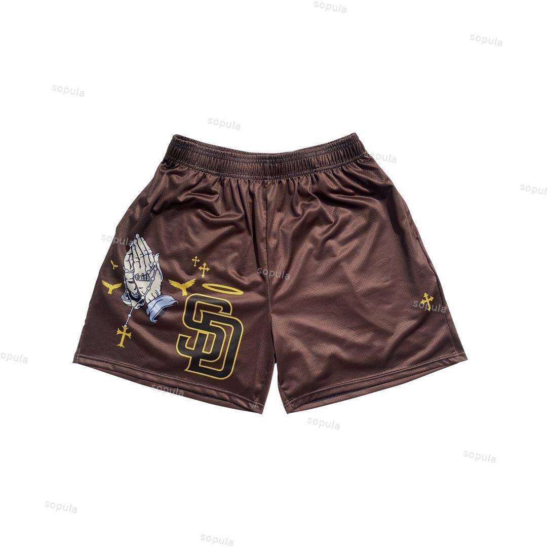 Sopula Chocolate Padre Prayer Hands Print Graphic Mesh Shorts Product Image