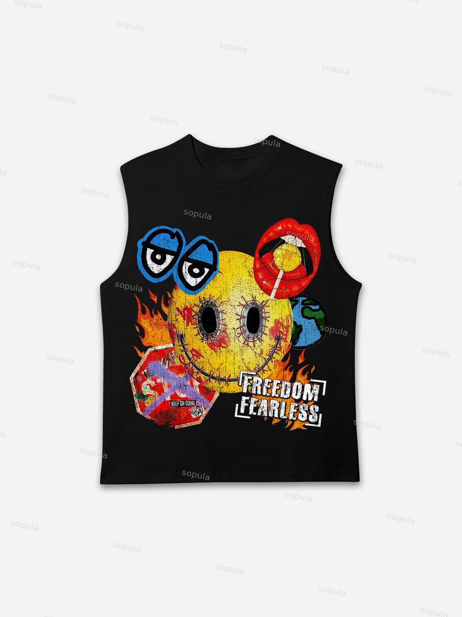 Smiley Face Graffiti Fearless Print Tank Top Product Image