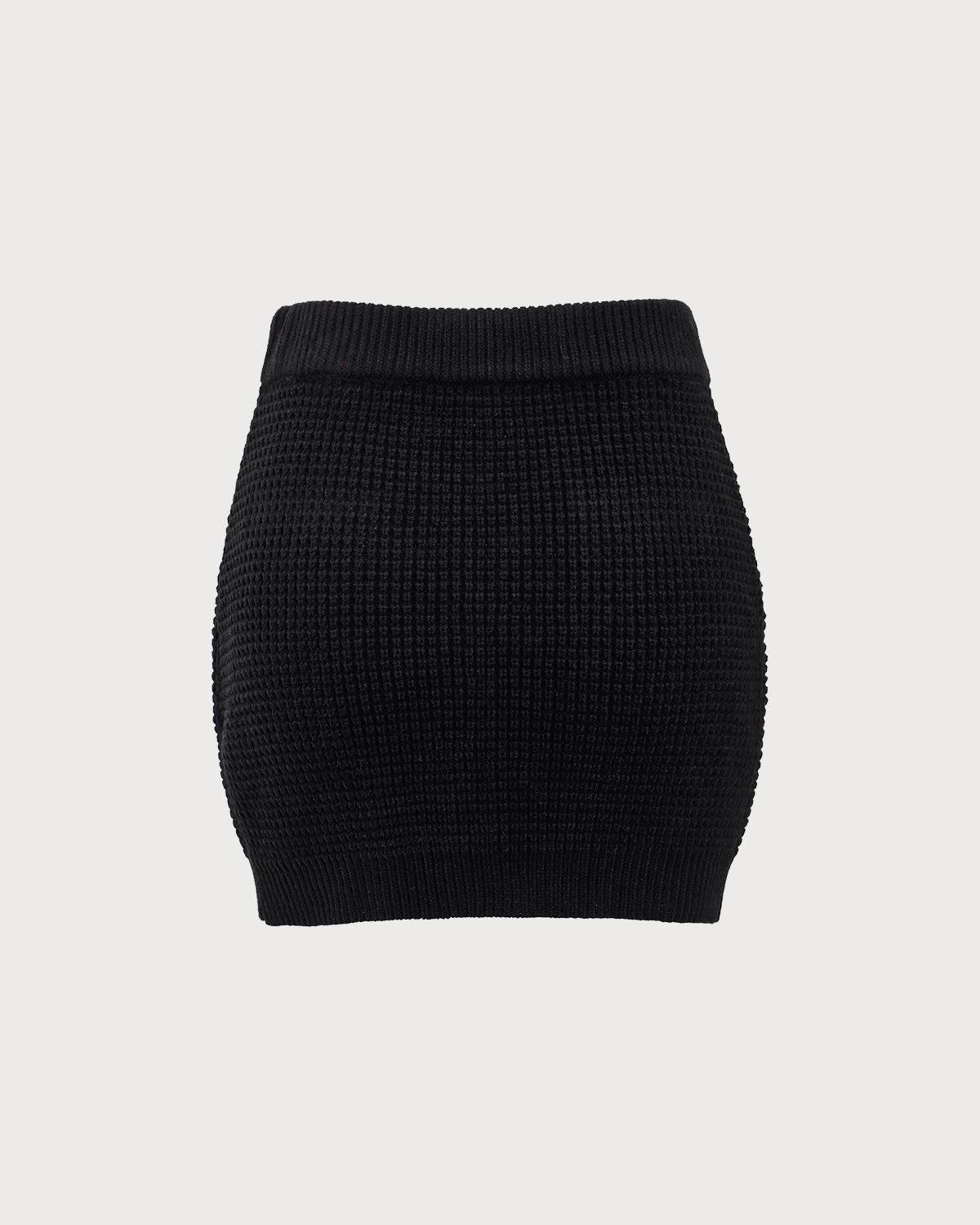 Black Contrasting Knit A-line Mini Skirt Product Image