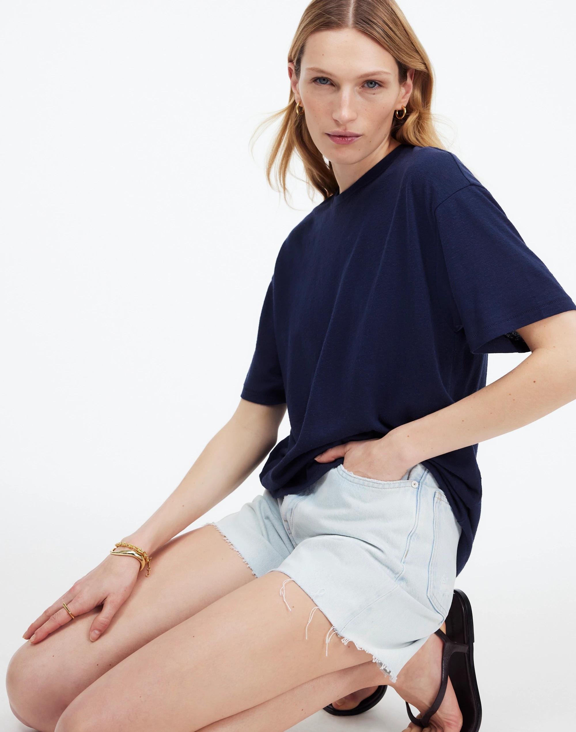 Linen-Blend Crewneck Oversized Tee Product Image