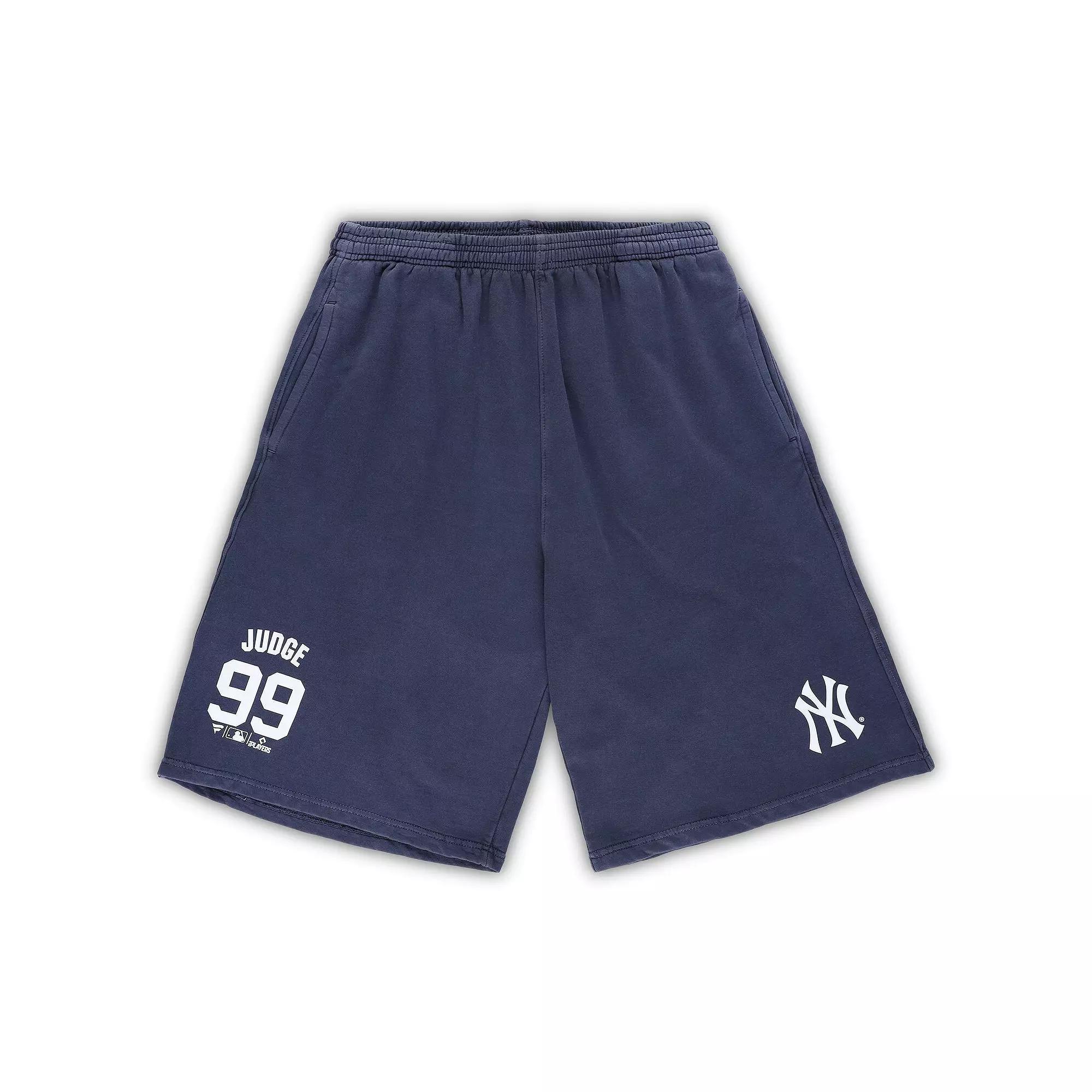 Men's Aaron Judge Navy New York Yankees Big & Tall Stitched Double-Knit Shorts, Size: 4XLT, Blue Product Image