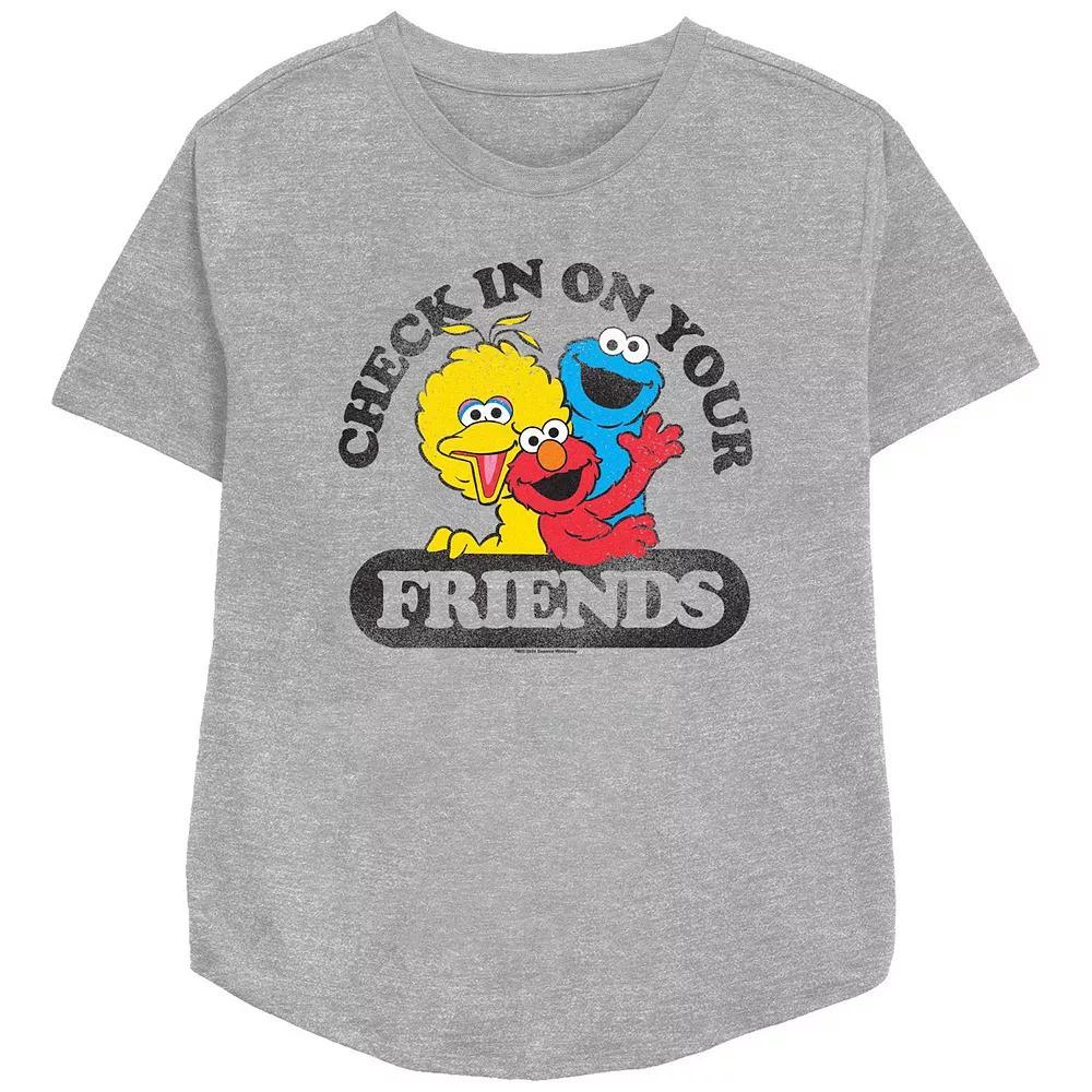 Women's PBS Kids Sesame Street Check In On Your Friends Graphic Tee, Size: XS, Grey Gray Product Image