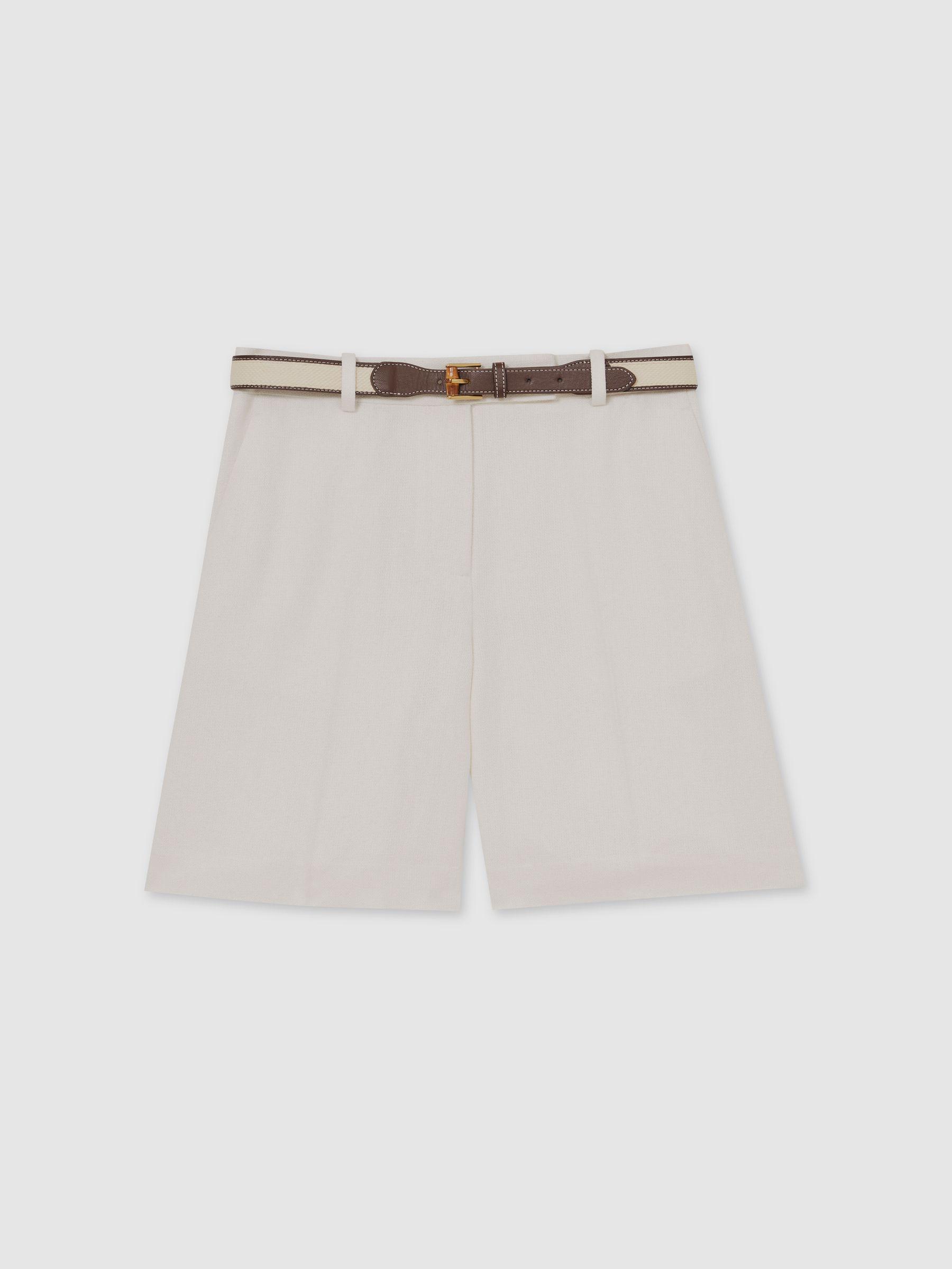 Linen-Blend Bermuda Shorts in White Product Image