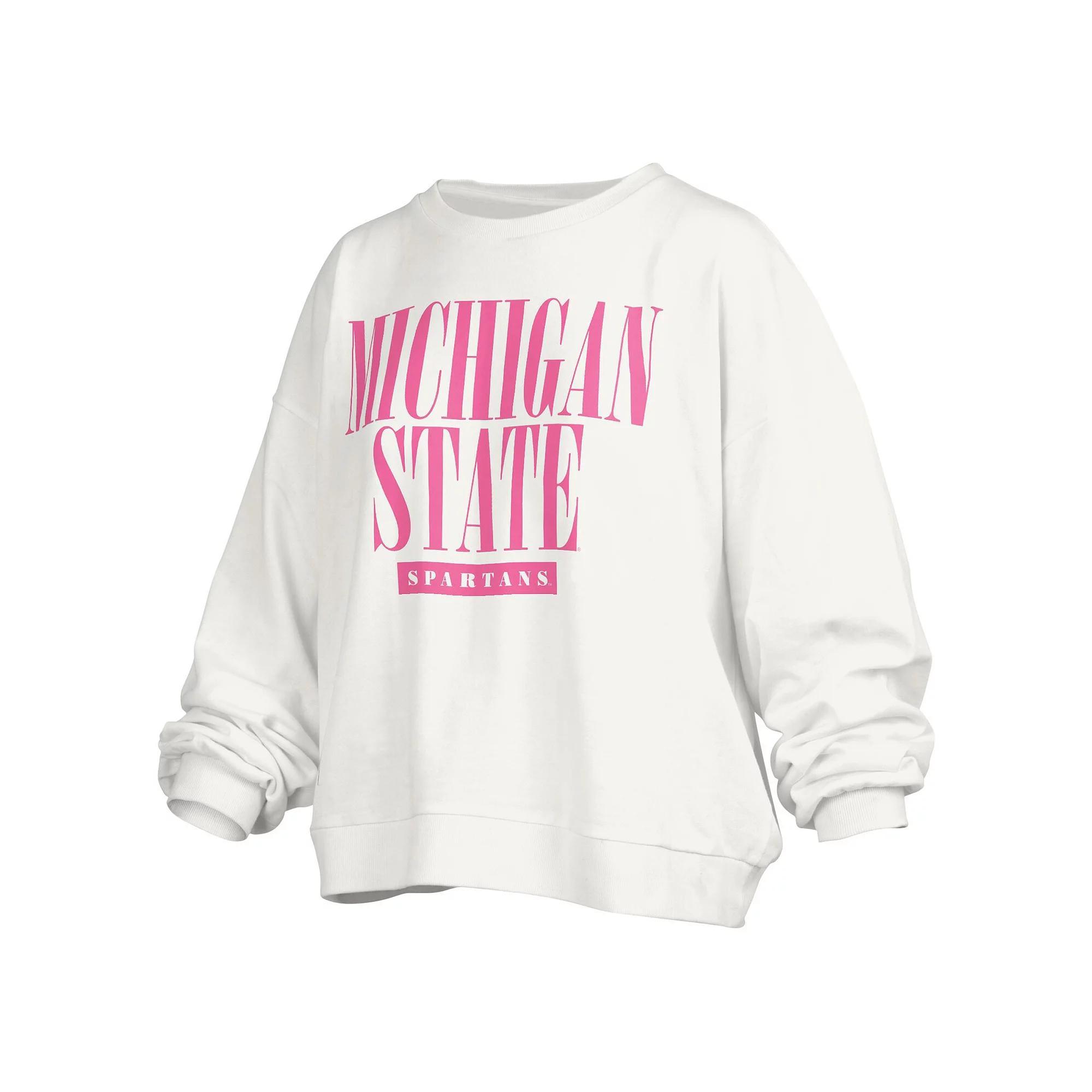Women's Pressbox White Michigan State Spartans Sutton Janise Waist Length Oversized Pullover Sweatshirt, Size: Medium Product Image