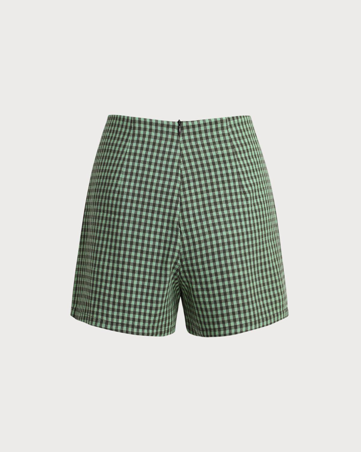 Green High Waisted Plaid Shorts Product Image
