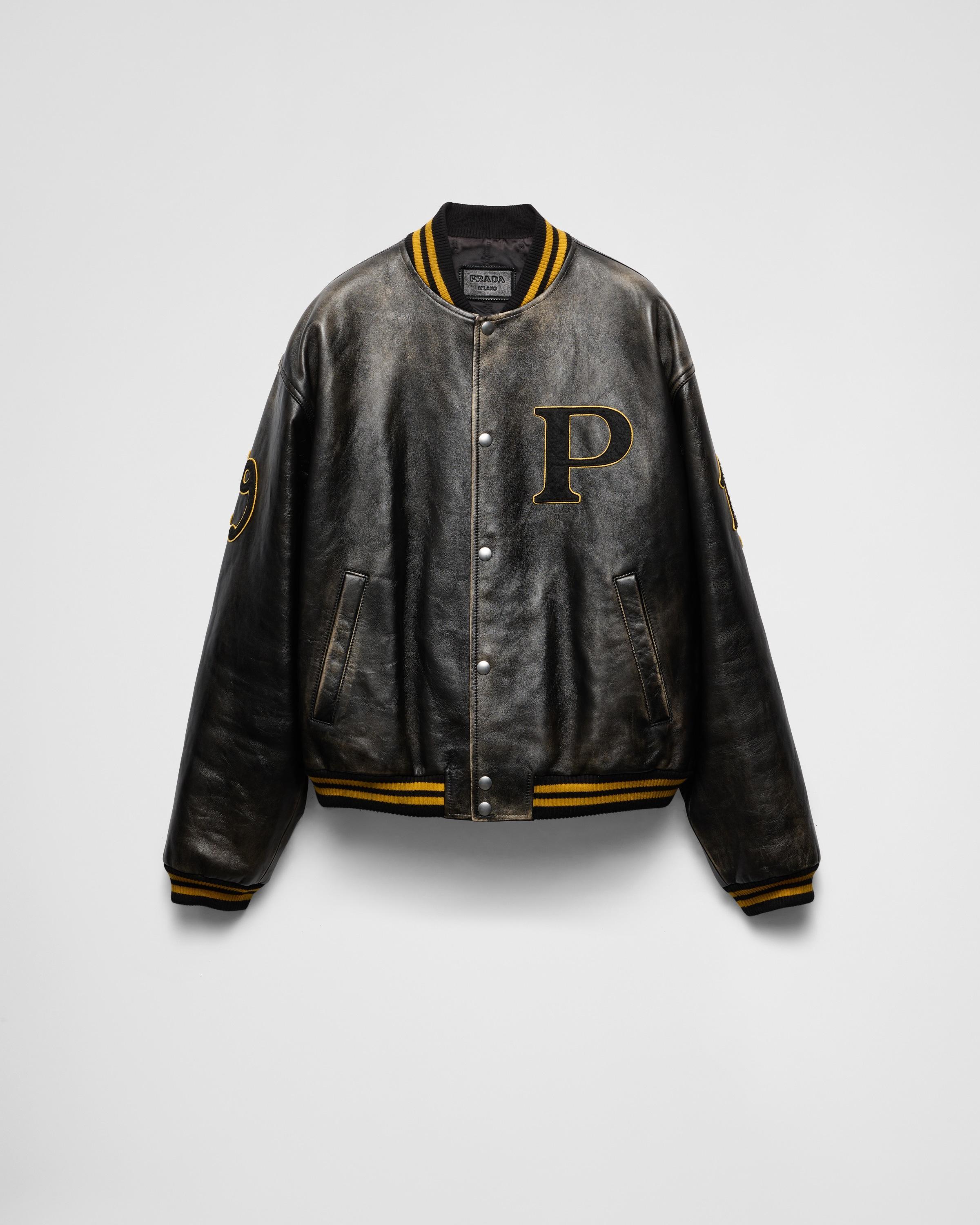 Padded leather bomber jacket Product Image