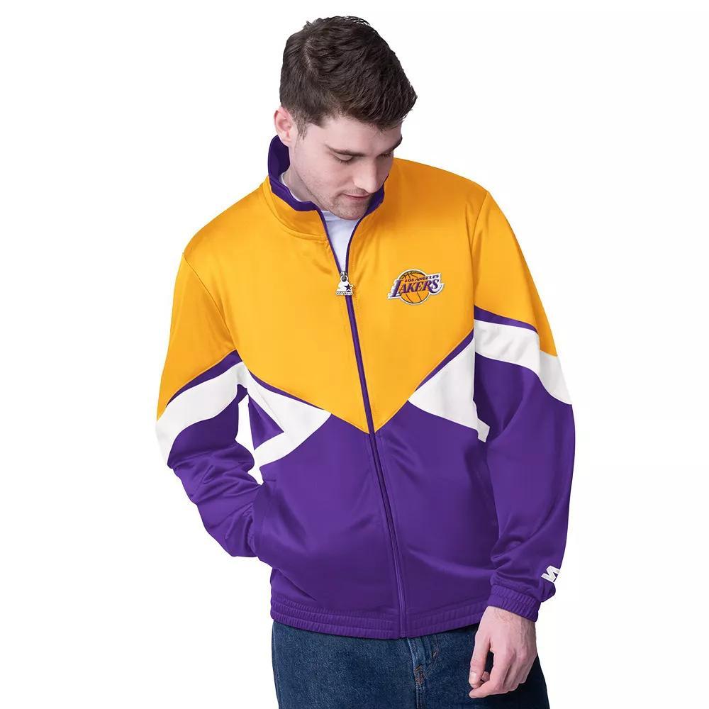 Men's Starter Gold/Purple Los Angeles Lakers Rush Applique Full-Zip Track Jacket, Size: Large Product Image