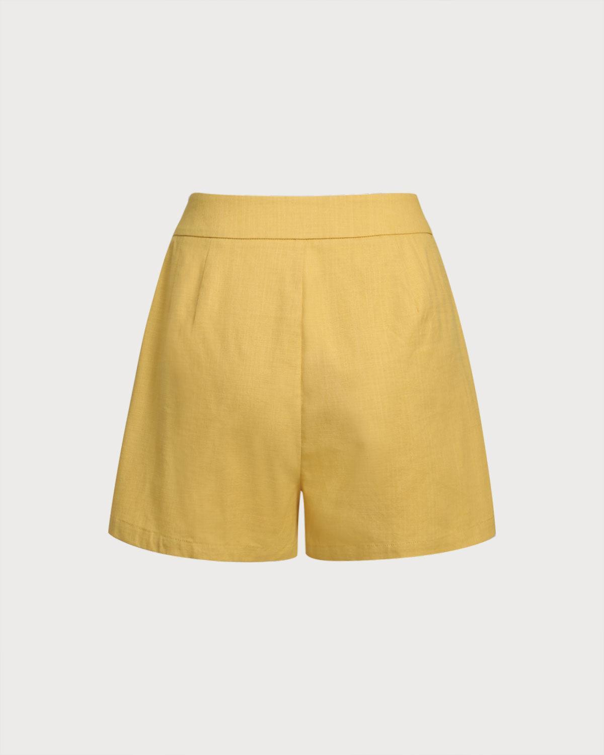 Yellow Ruched Button Shorts Product Image
