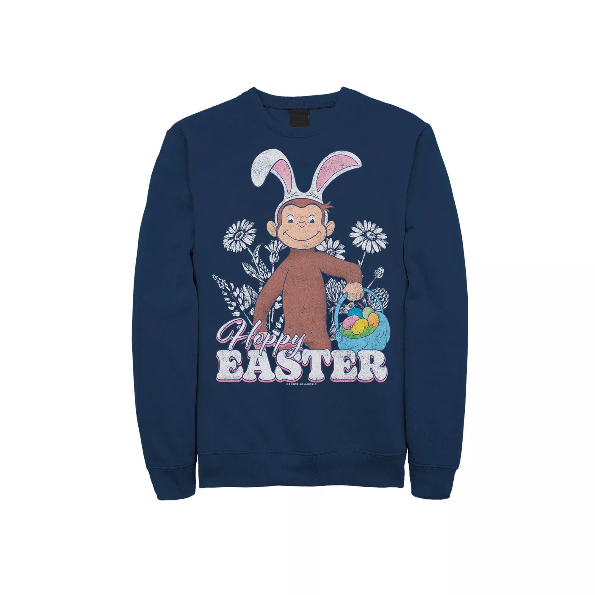 Big & Tall Curious George Bunny Ears And Easter Eggs Sweatshirt, Men's,  Product Image
