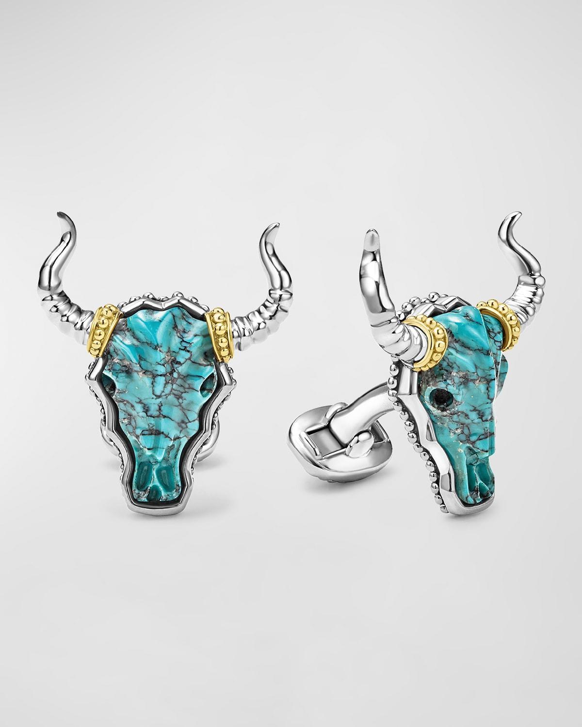 Mens Sterling Silver 18K Anthem Turquoise Longhorn Cufflinks, 29x25mm Product Image