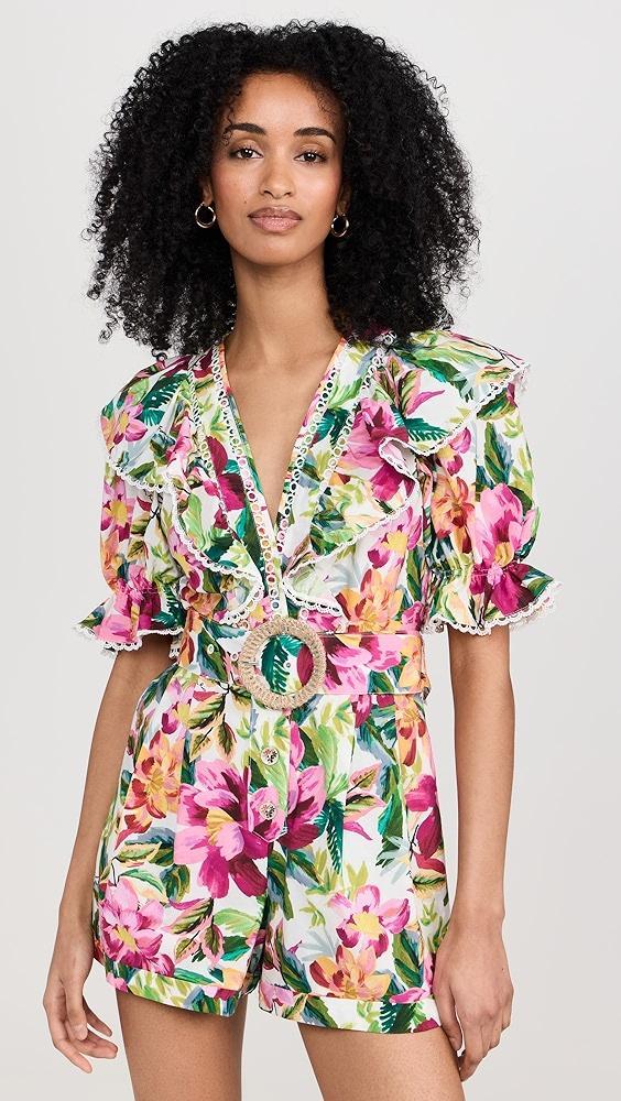 FARM Rio Painted Flowers Off-White Romper | Shopbop Product Image