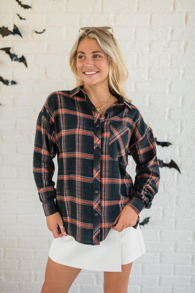 Made Me Realize Black and Orange Plaid Button Front Shirt FINAL SALE Product Image