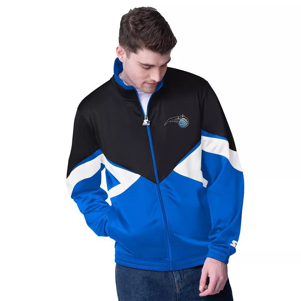 Men's Starter Black/Blue Orlando Magic Rush Applique Full-Zip Track Jacket, Size: 2XL, Mag Black Product Image