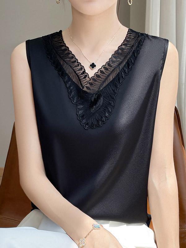 Loose Plus Size Solid Color Split-Joint V-Neck Vest Top Product Image