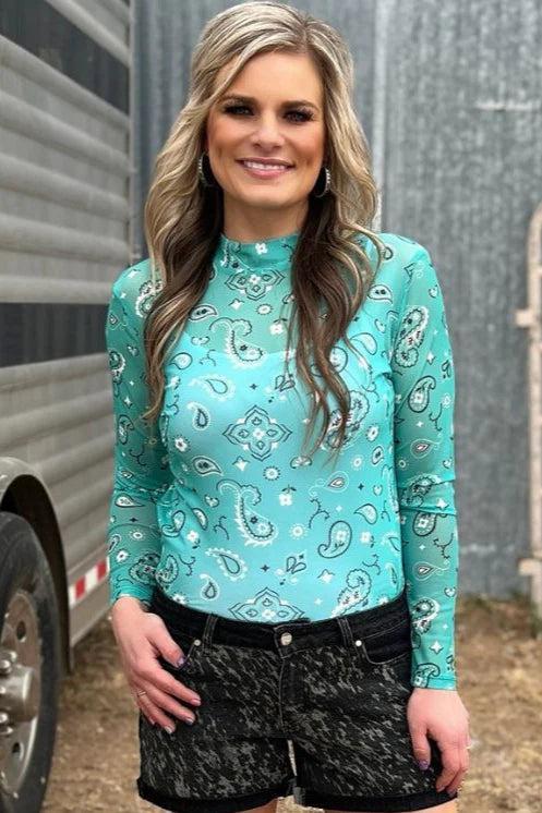 Sterling Kreek Bandana Babe Turquoise Mesh Top Product Image