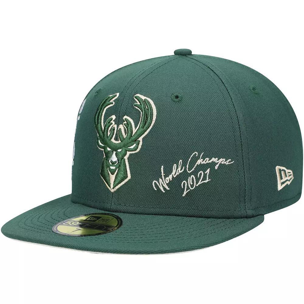 Men's New Era Hunter Green Milwaukee Bucks 2021 NBA Finals Champions Icon 59FIFTY Fitted Hat, Size: 6 7/8, Team Product Image