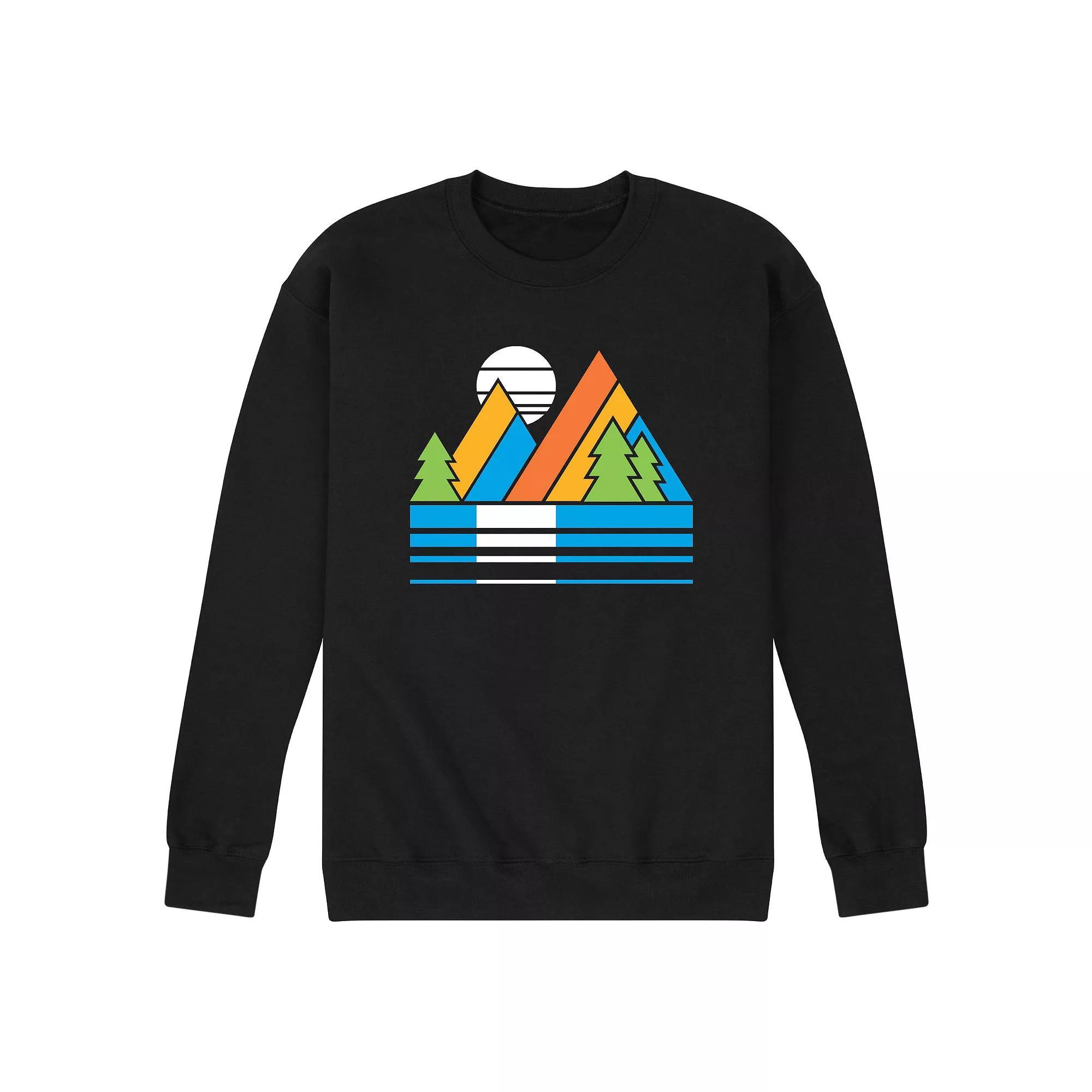 Men's Retro Mountains Sunset Graphic Fleece, Size: Small, Black Product Image