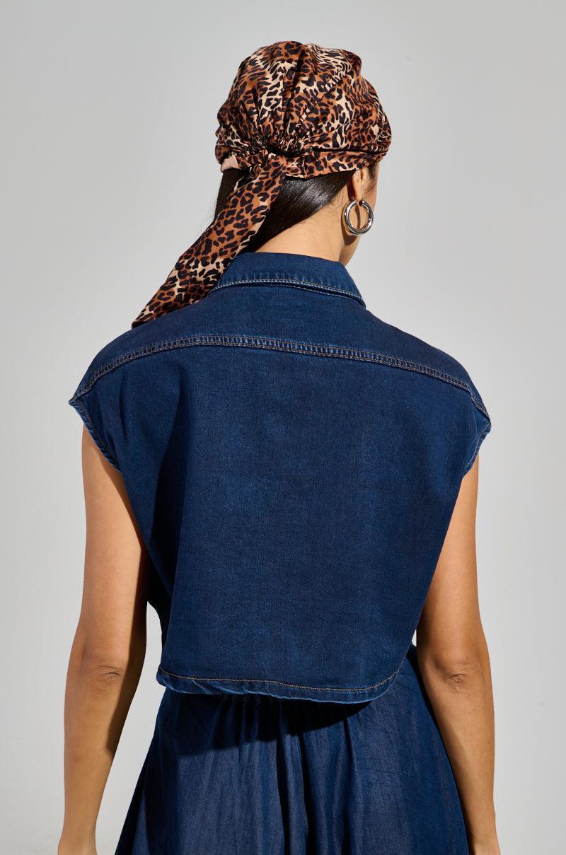 CARRIE BUTTON DOWN DENIM VEST TOP Product Image
