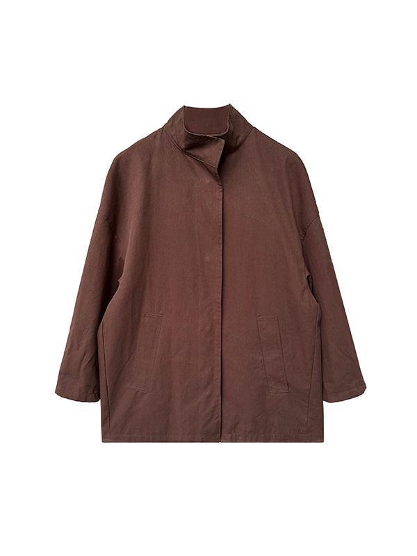 Long Sleeves Loose Pockets Solid Color Stand Collar Outerwear Trench Coats Product Image