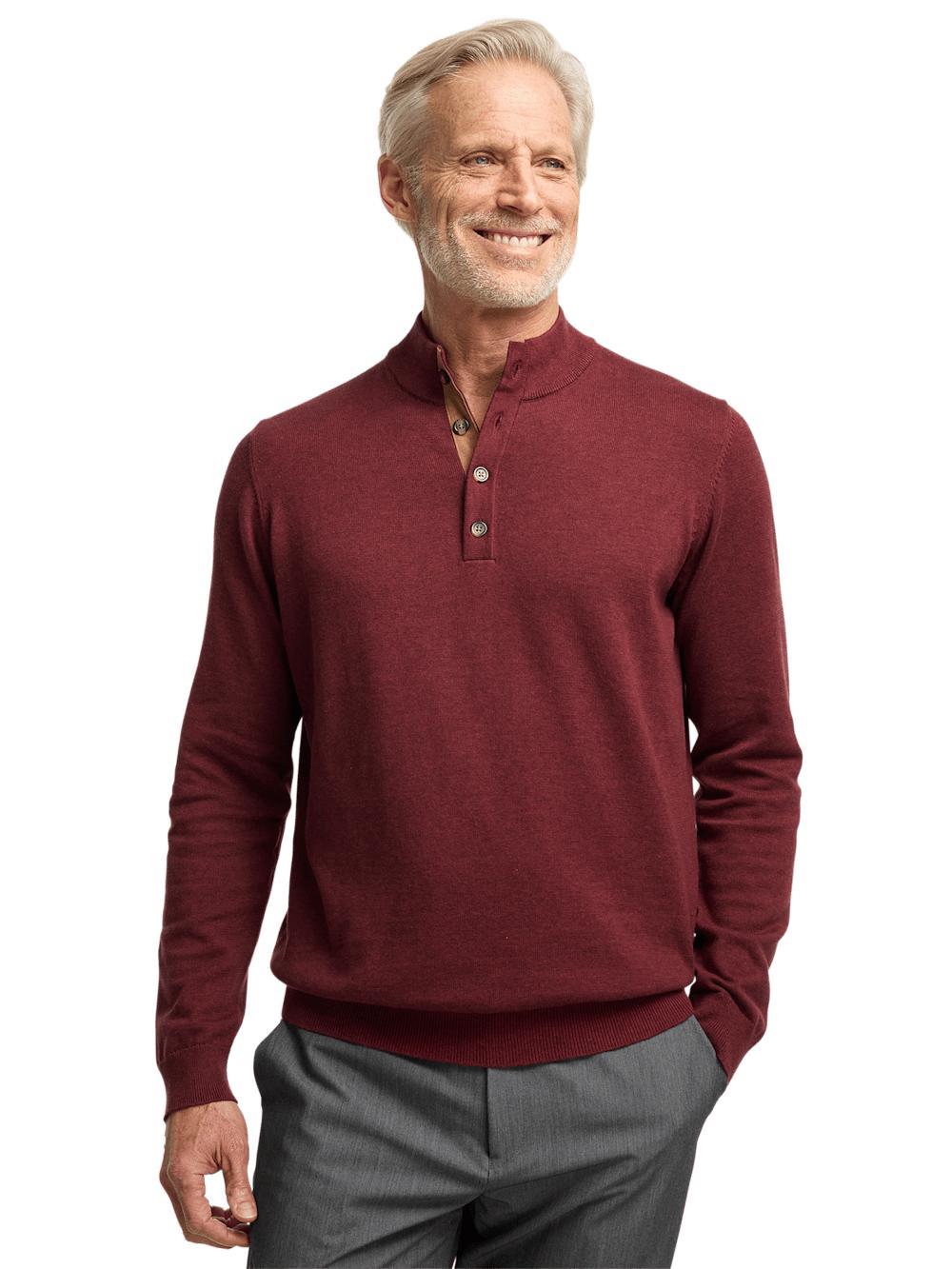 Supima Cotton Four Button Mock Neck Sweater - Burgundy Product Image