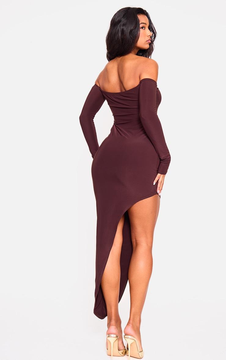  Chocolate Double Layer Long Sleeve Bardot Cut Out Midi Dress Product Image