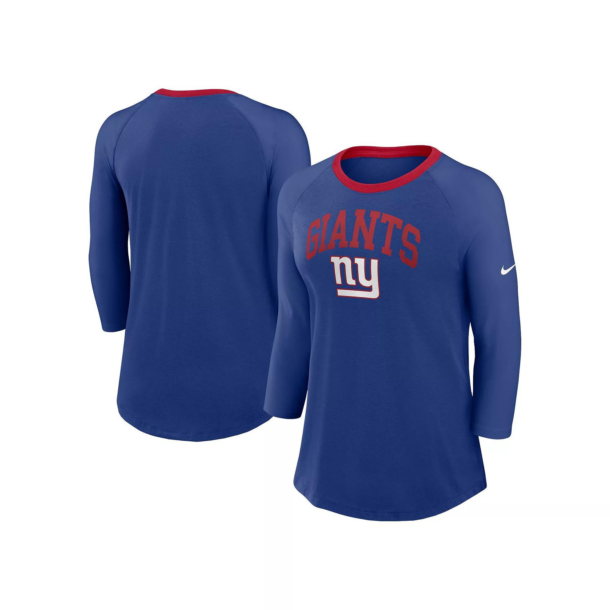 Women's Nike Royal New York Giants Raglan 3/4 Sleeve T-Shirt,  Product Image