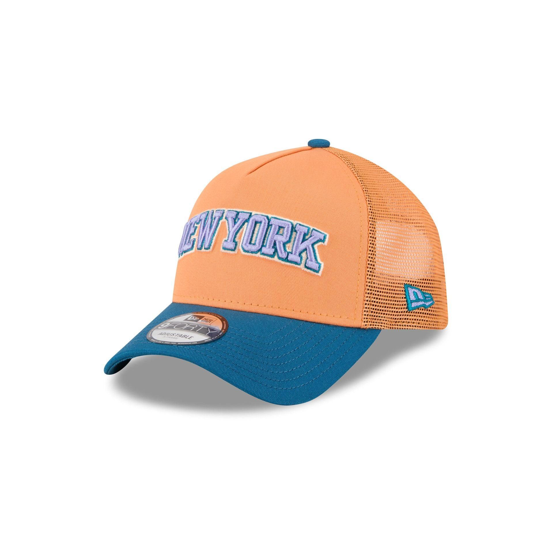 New York Knicks Orange Glaze 9FORTY A-Frame Trucker Hat Male Product Image