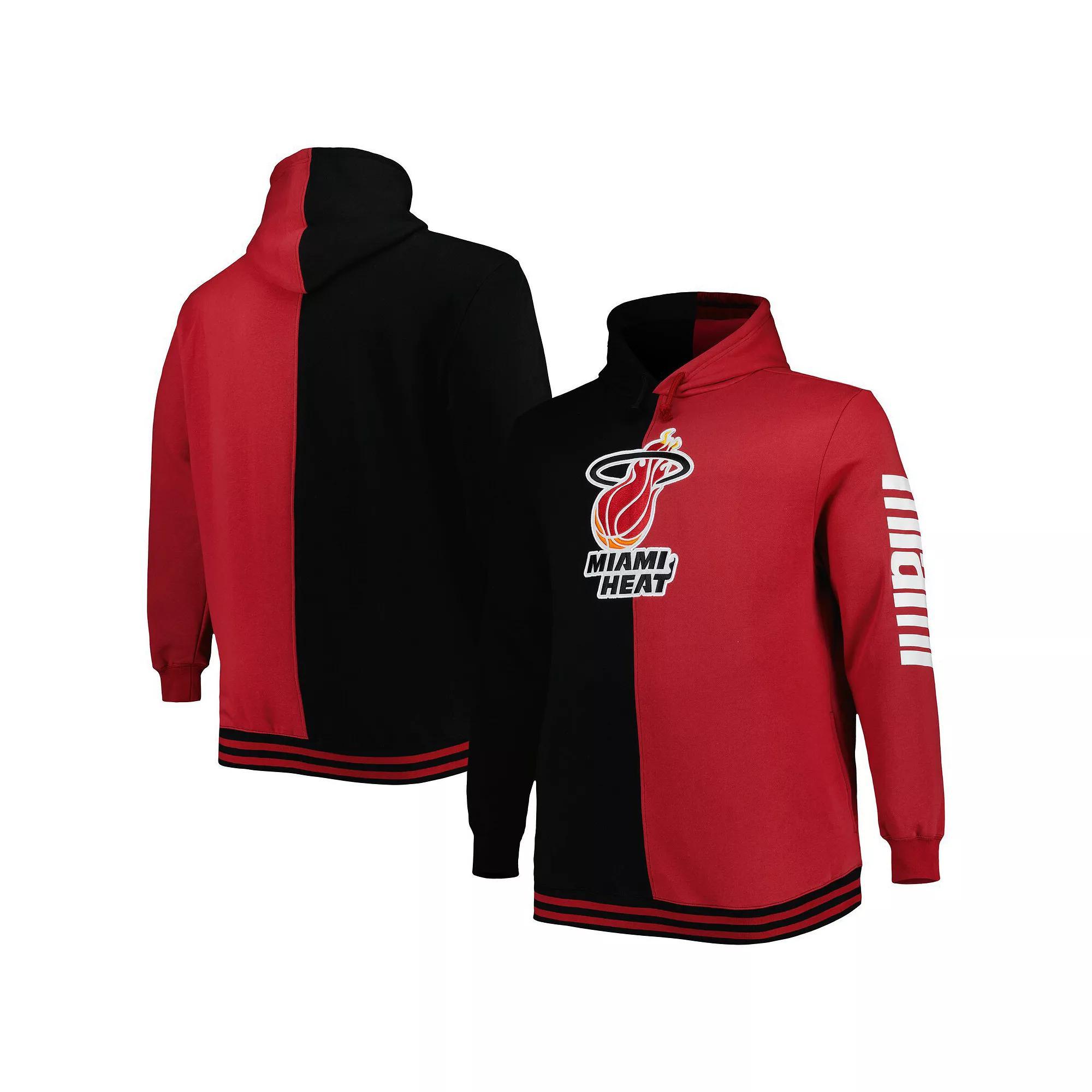 Men's Mitchell & Ness Black/Red Miami Heat Big & Tall Hardwood Classics Split Pullover Hoodie,  Product Image