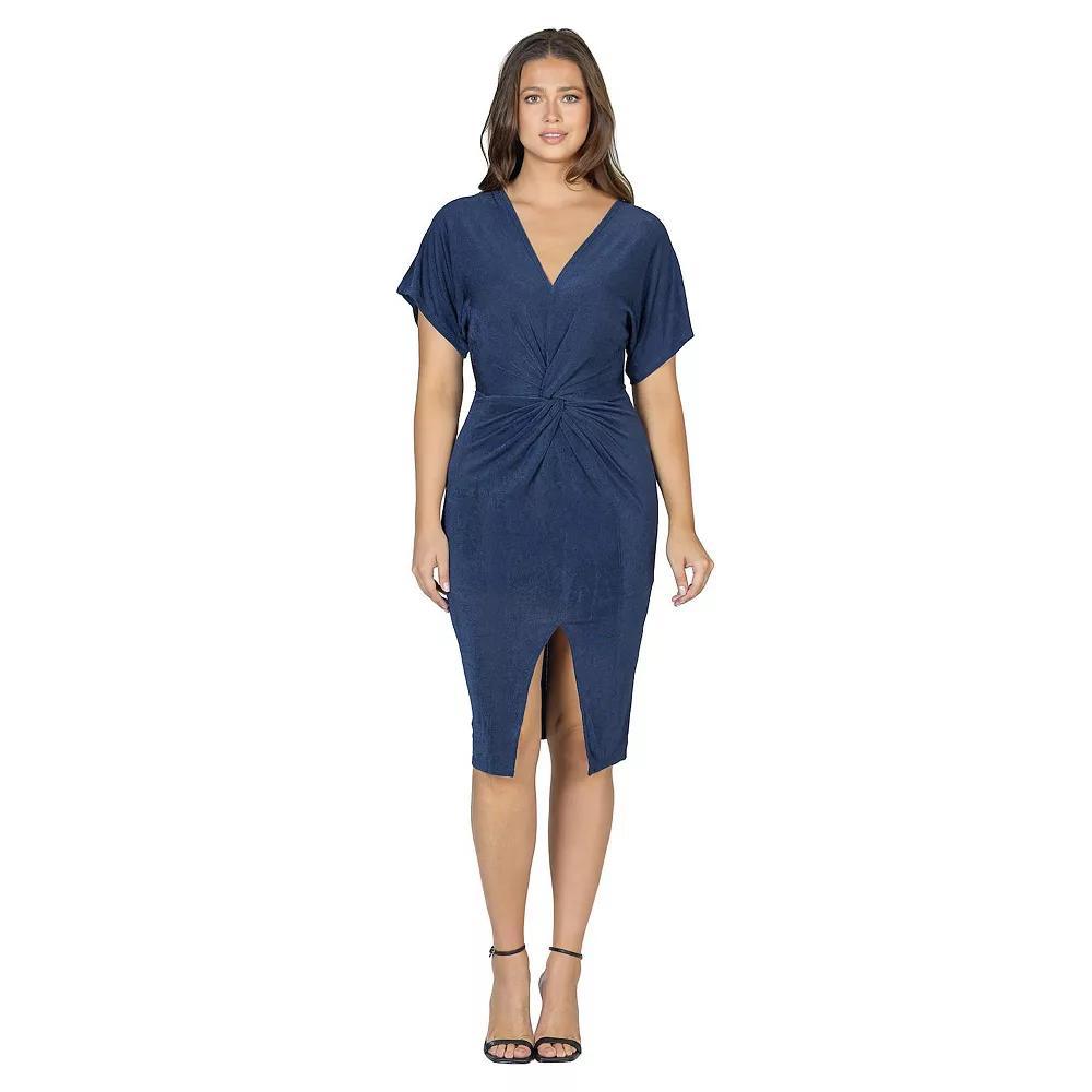 Women's 24Seven Comfort Apparel Short Sleeve V Neck Twist Front Split Hem Dress,  Product Image