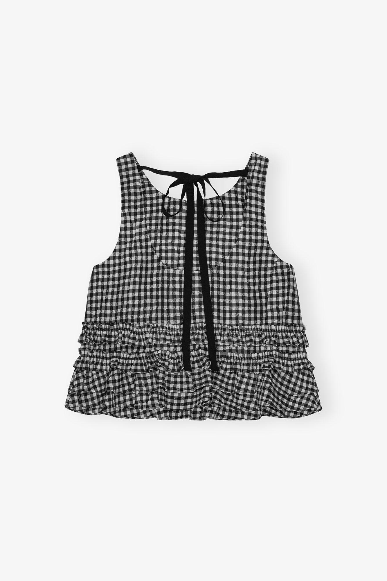 Crinkled Check Frill Top Product Image
