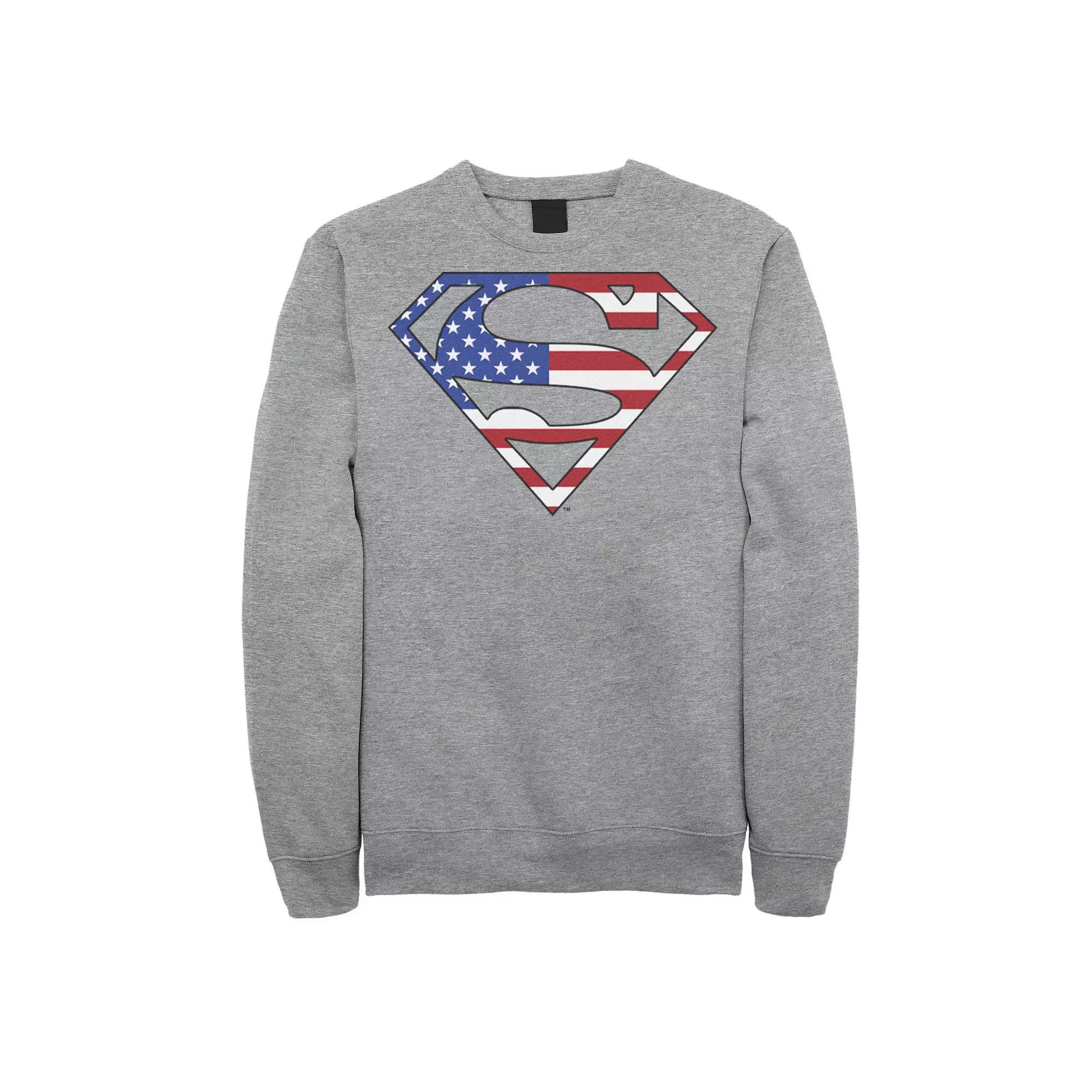 Men's DC Comics Superman American Flag Logo Fill Sweatshirt, Size: Large, Athletic Grey Product Image
