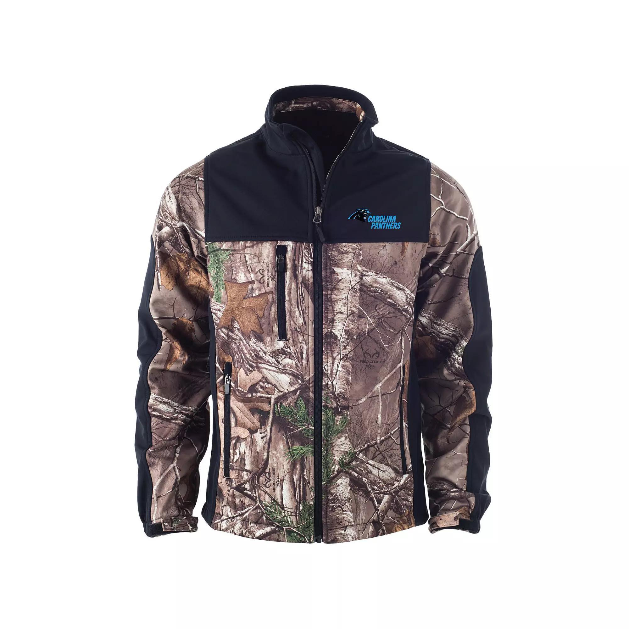 Men's Dunbrooke Realtree Camo/Black Carolina Panthers Circle Hunter Softshell Full-Zip Jacket, Size: Medium, Green Product Image