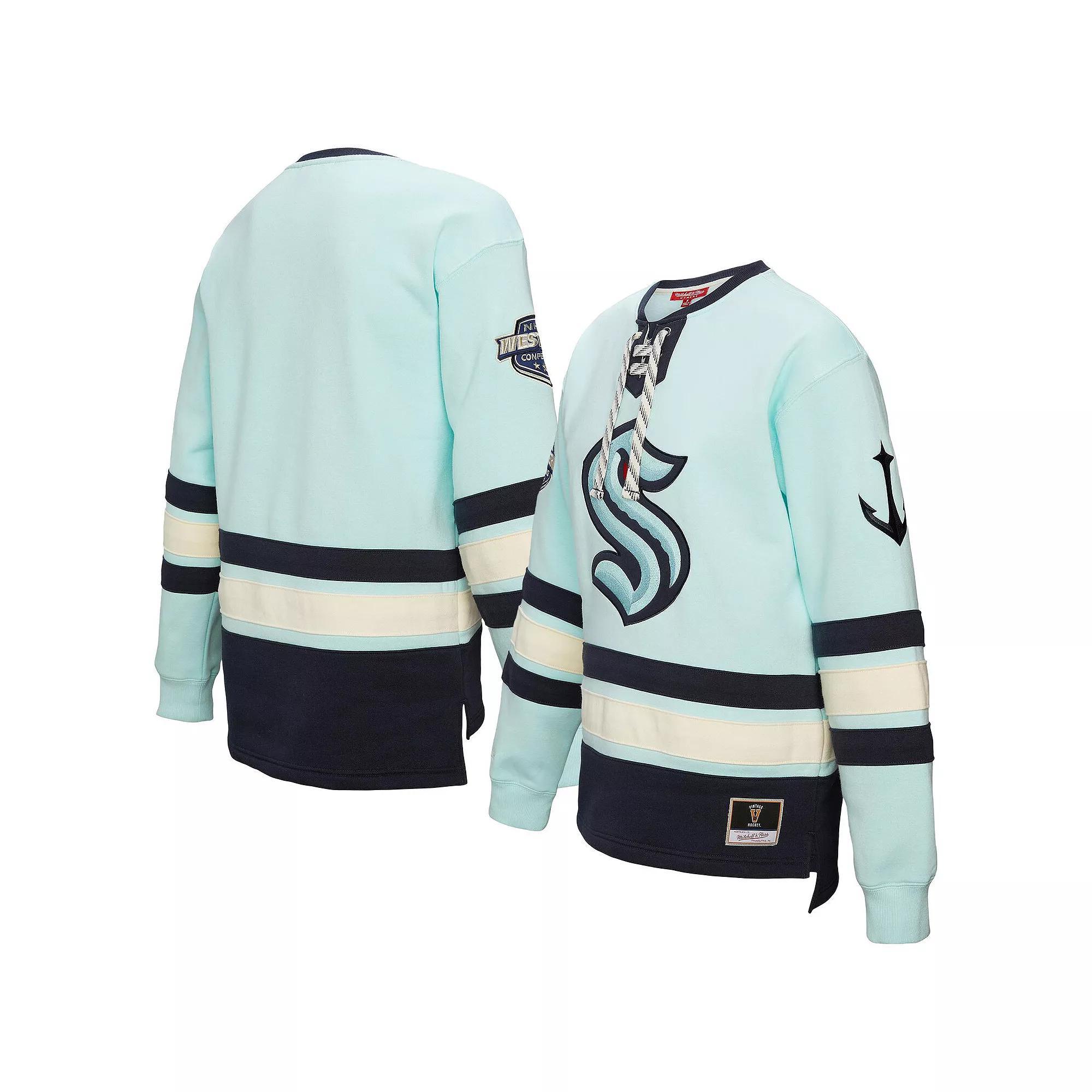 Women's Mitchell & Ness Light Blue Seattle Kraken Heritage Lace-Up Pullover Sweatshirt,  Product Image