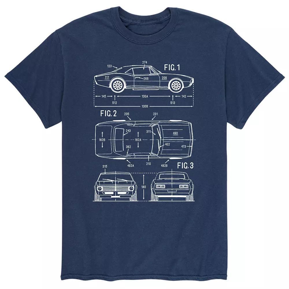 Men's Vintage Car Rendering Tee, Size: Small, Blue Product Image