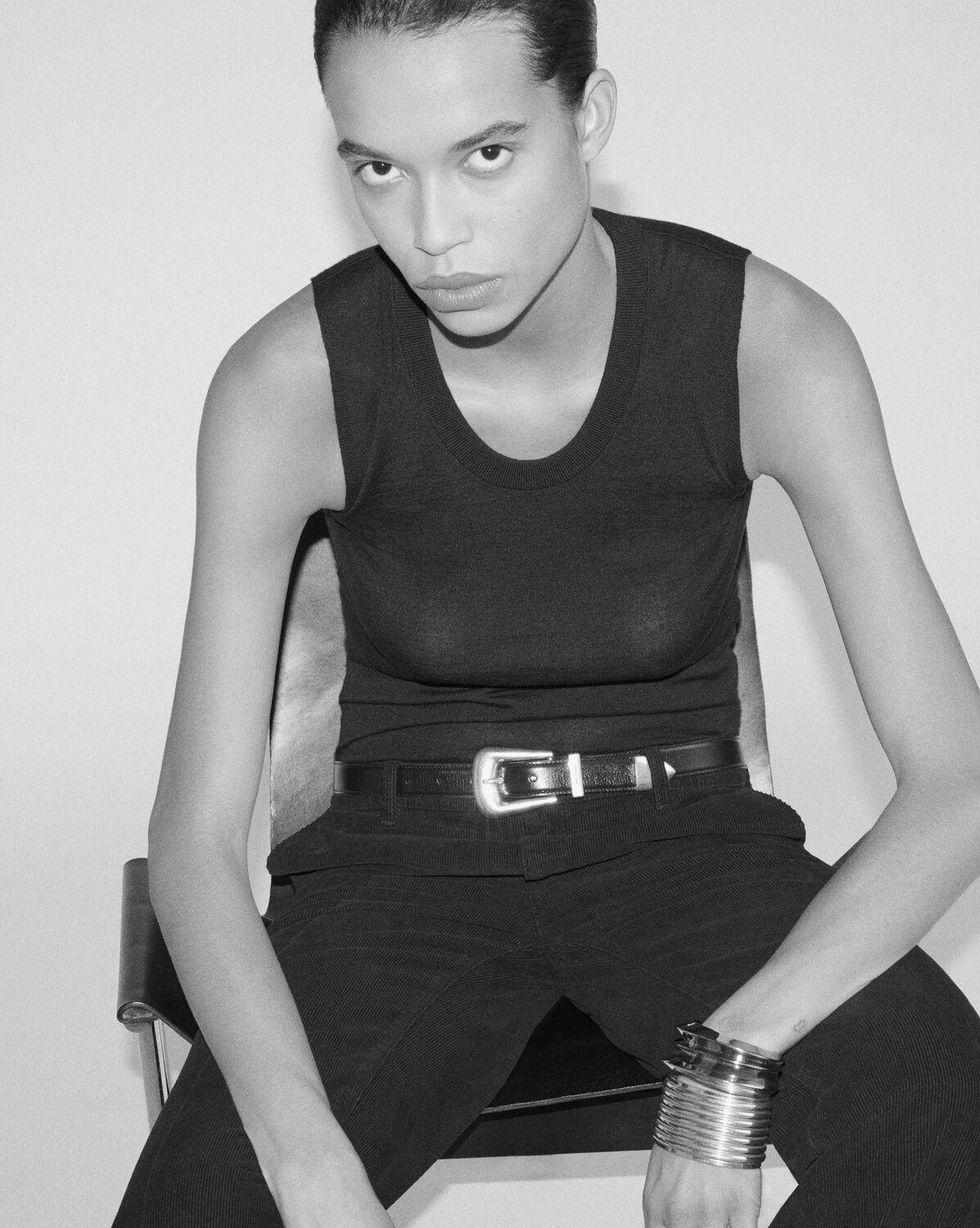 FOLK buckle belt in brushed leather | Saint Laurent | YSL.com Product Image