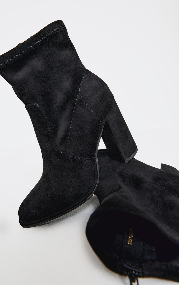 Black Faux Suede Round Toe High Block Stiletto Heeled Boots Product Image