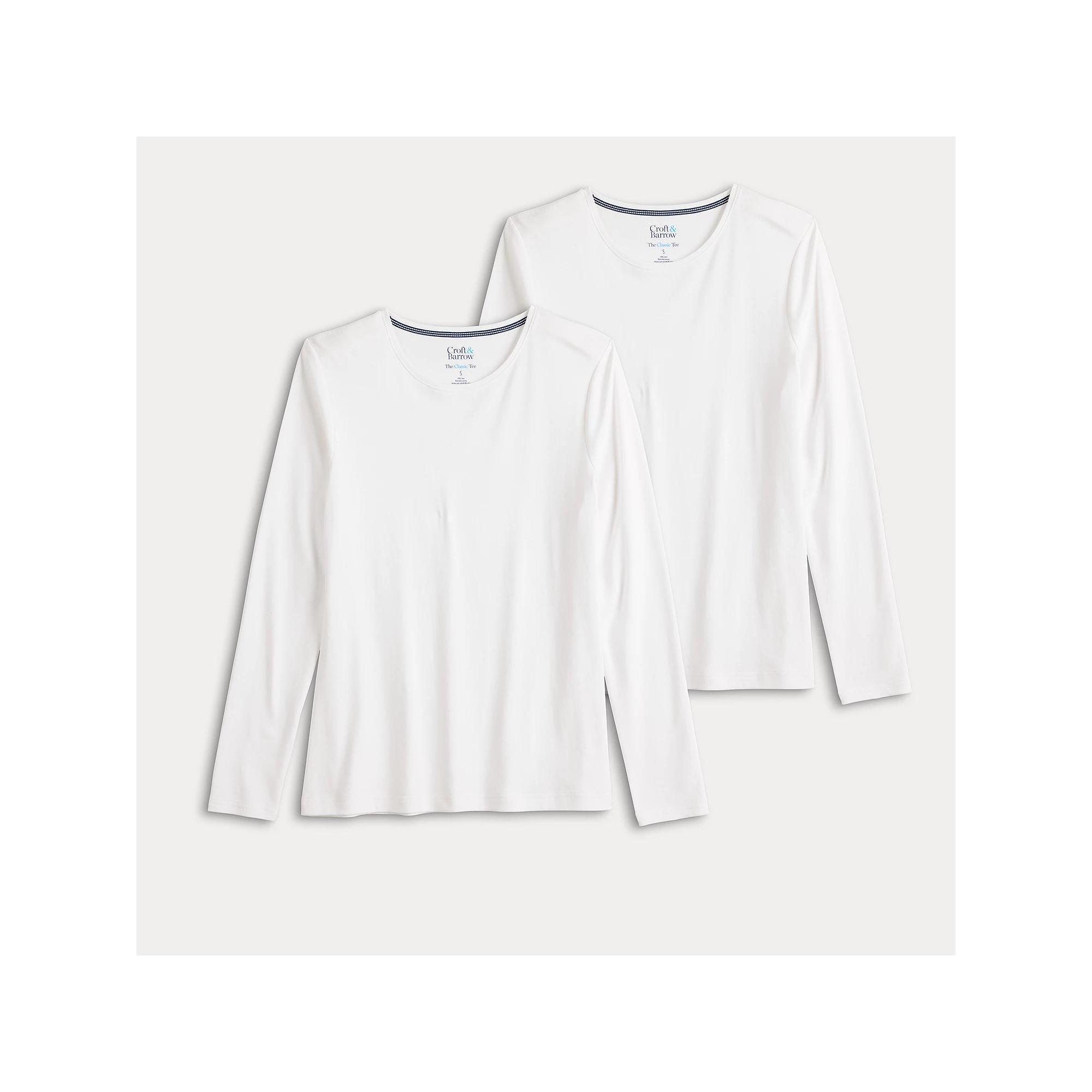 Women's Croft & Barrow® Long Sleeve 2-Pack Crewneck Tees, Size: Large, White White Pack Product Image