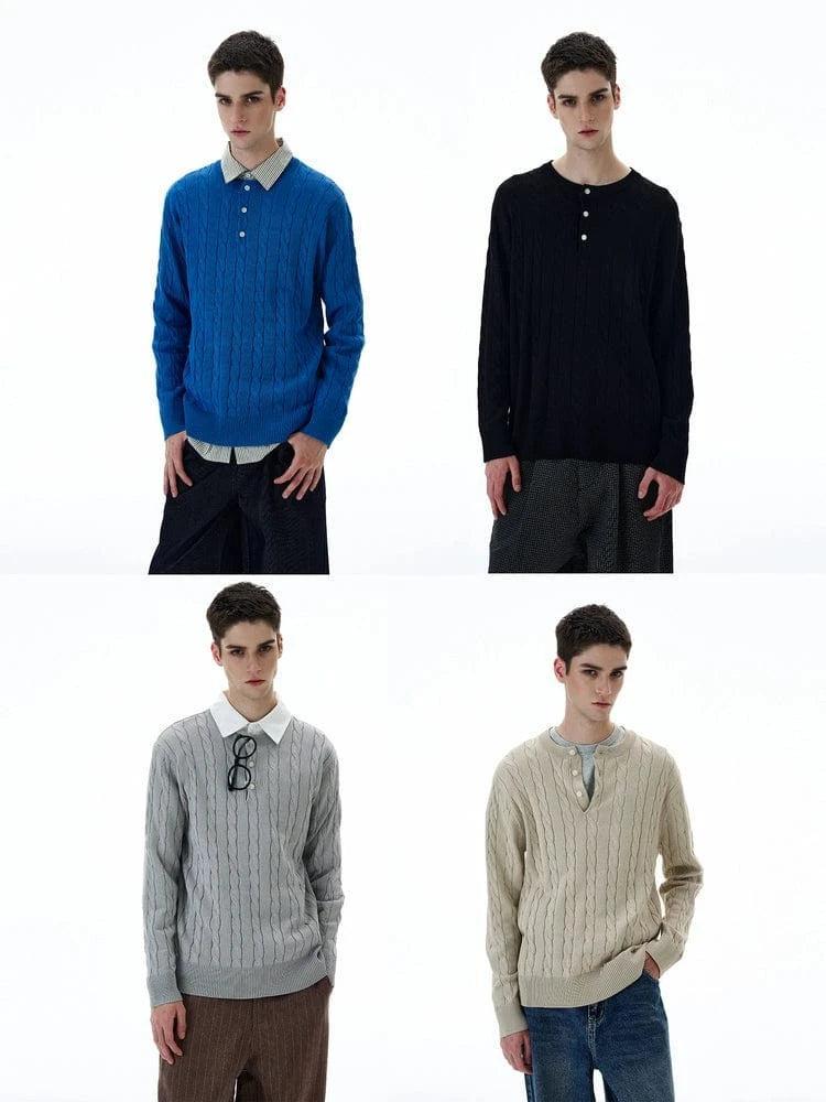 RT No. 20005 TWIST KNIT HENRY COLLAR LONG SLEEVE Product Image