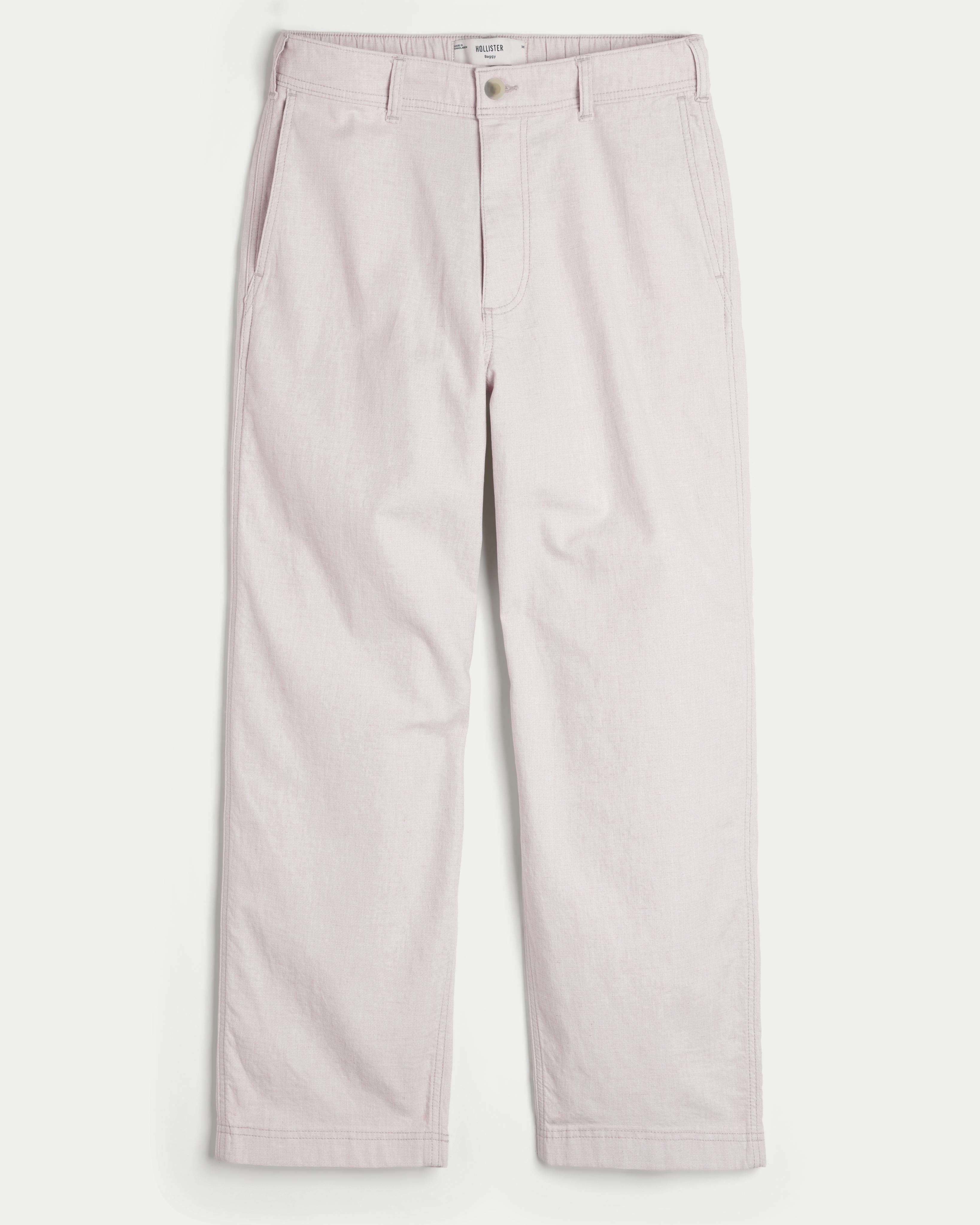 Linen-Blend Flex-Waist Baggy Pants Product Image