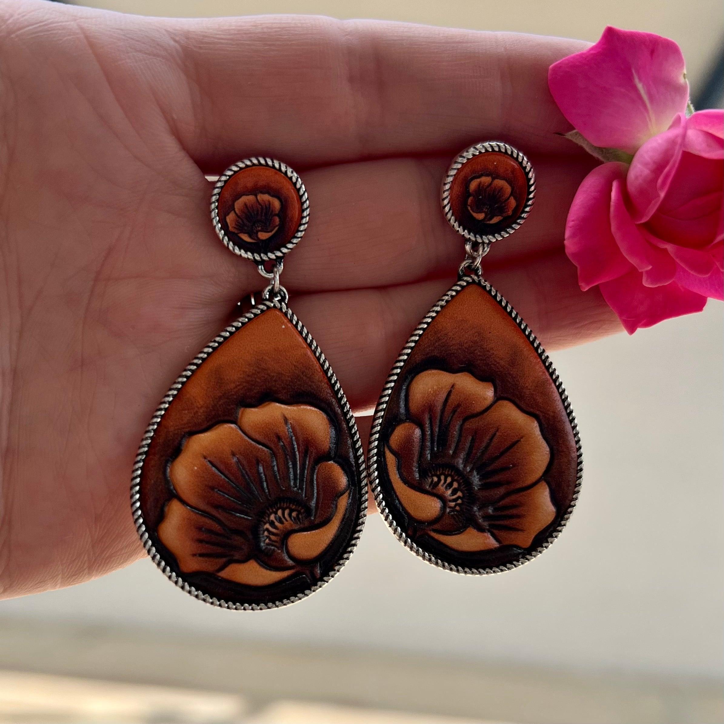 Leathered Sunflower Earrings Product Image