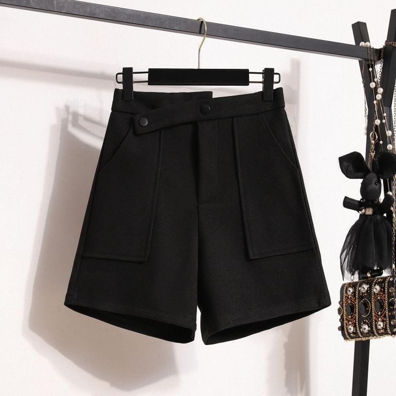 High Waist Plain Asymmetrical Shorts Product Image