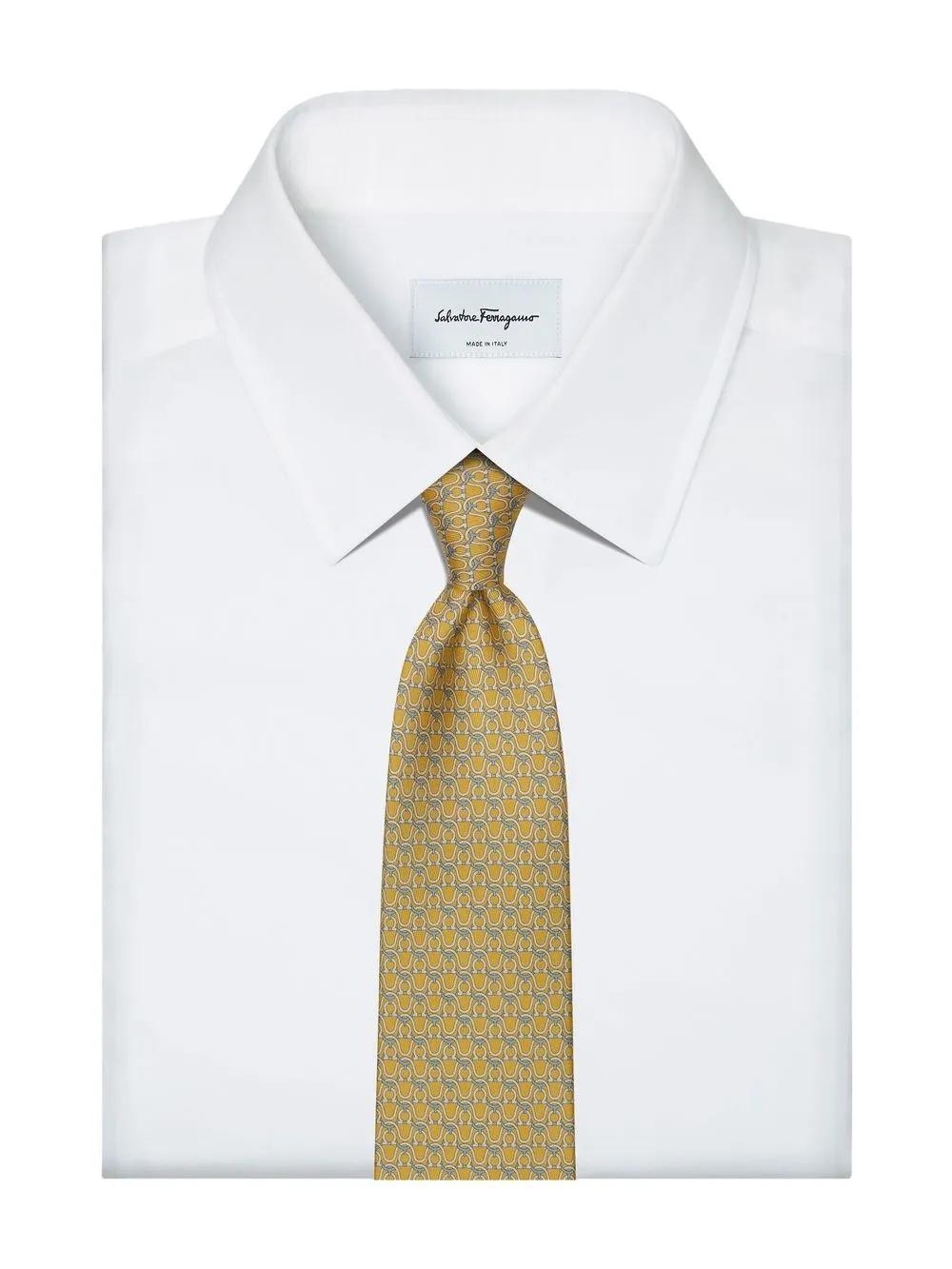 FERRAGAMO Gancini Print Silk Tie In Yellow Product Image