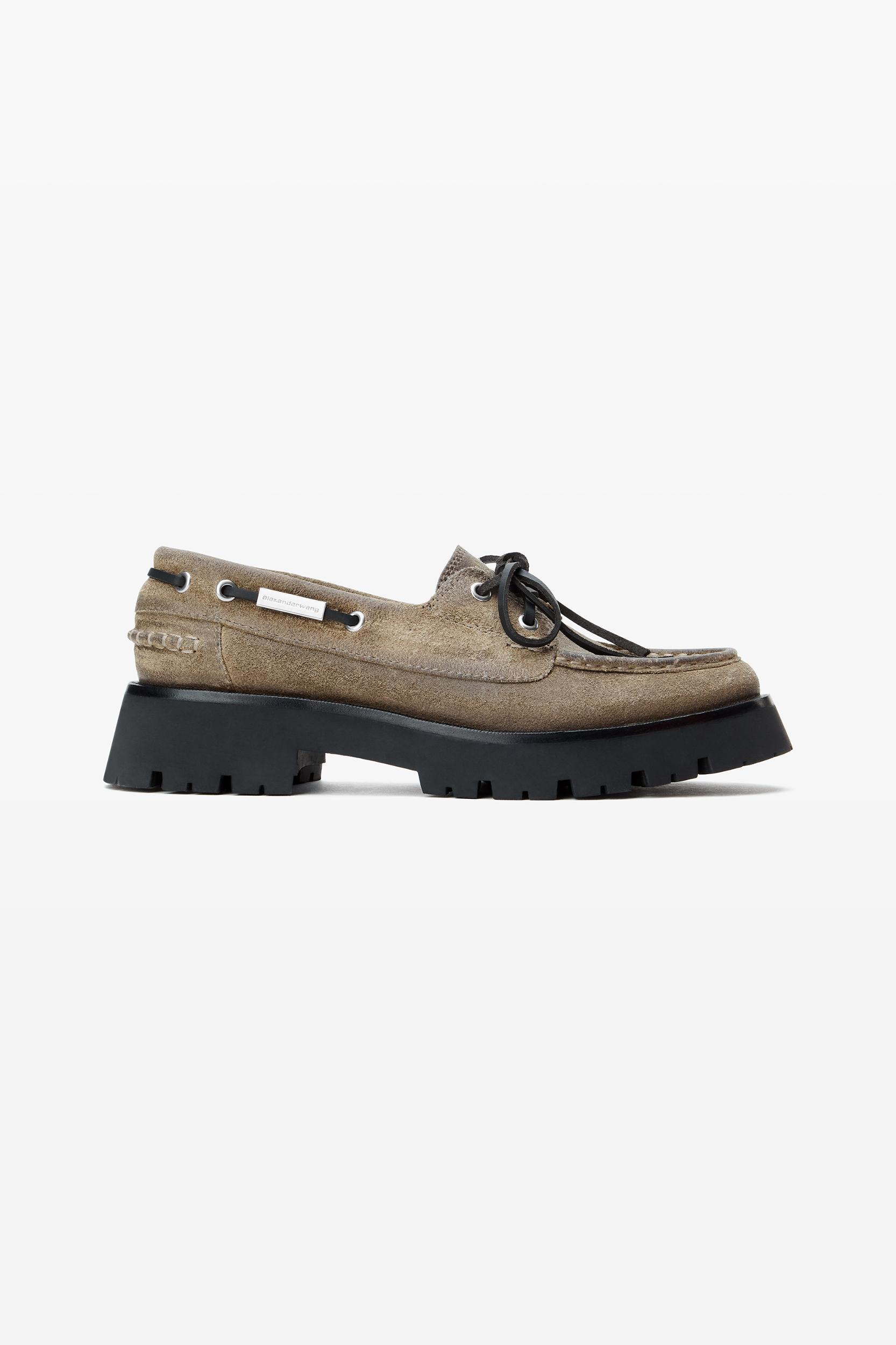 Beige Waxed Suede Carson Boat Loafers Product Image