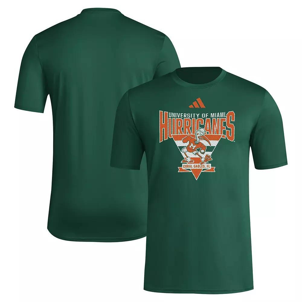 Men's adidas Green Miami Hurricanes 2024 Locker Trilateral Pre-Game T-Shirt, Size: Medium Product Image