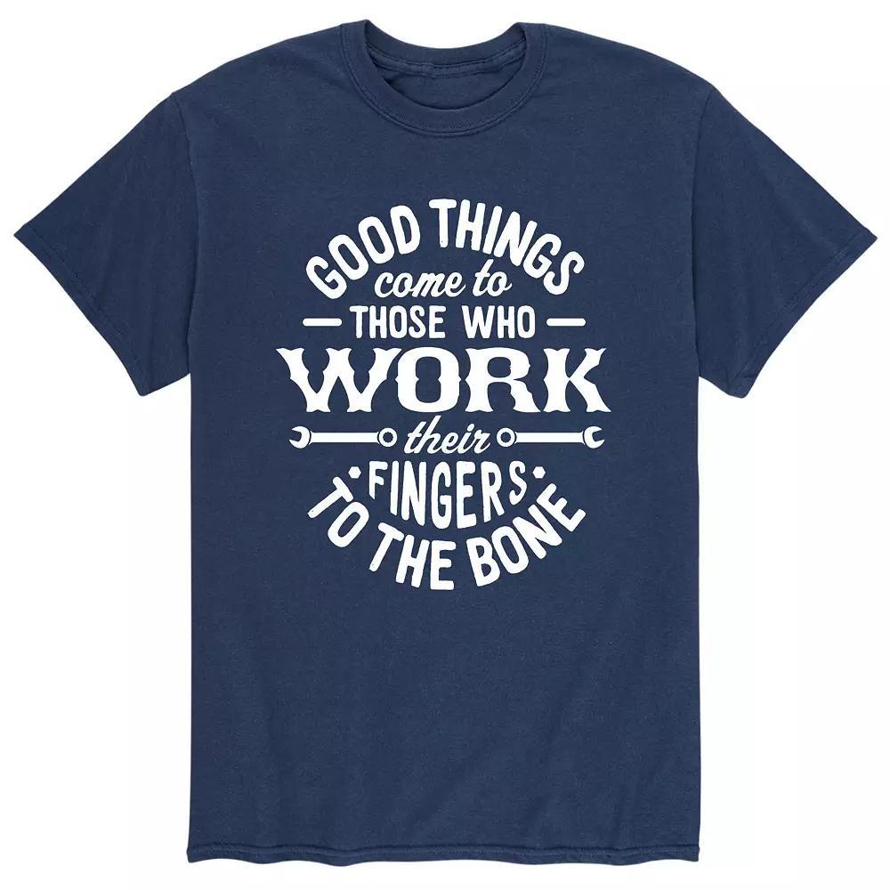 Men's Good Things Come Work Fingers Tee, Size: Small, Blue Product Image