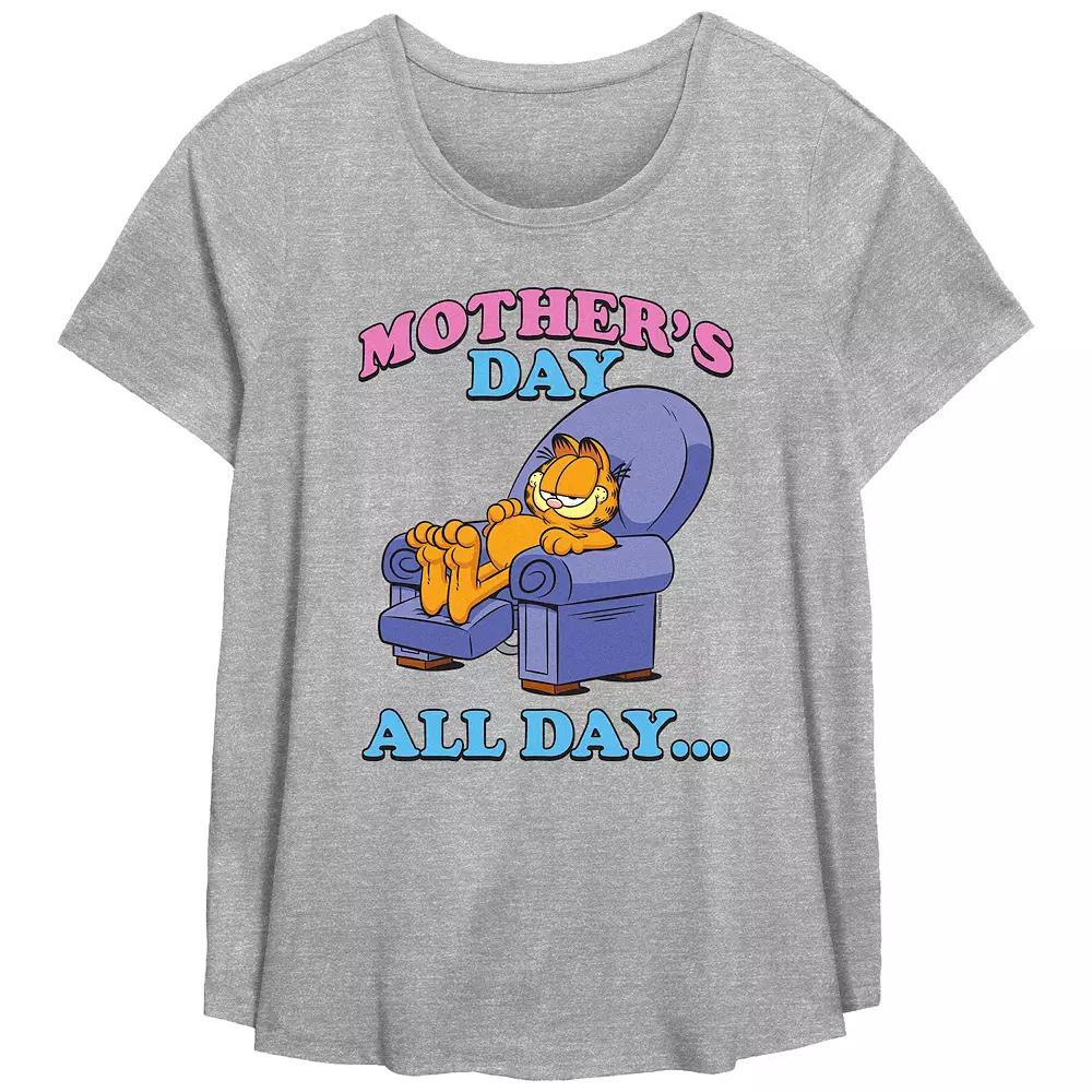 Plus Size Garfield Moether's Day All Day Scoop Hem Flowy Graphic Tee, Women's, Size: 3XL, Grey Gray Product Image