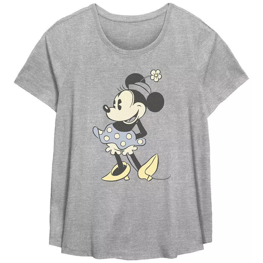 Disneys Minnie Mouse Classic Outfit Plus Size Flowy Graphic Tee, Womens Grey Gray Product Image